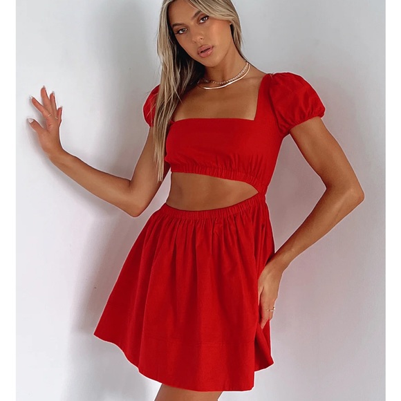 Long Lunch Linen Mini Dress Red - White fox - Picture 2 of 3